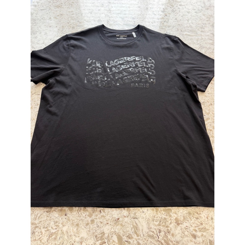 Karl Lagerfeld Paris Mens Black Tonal Logo Graphic T-Shirt XXL